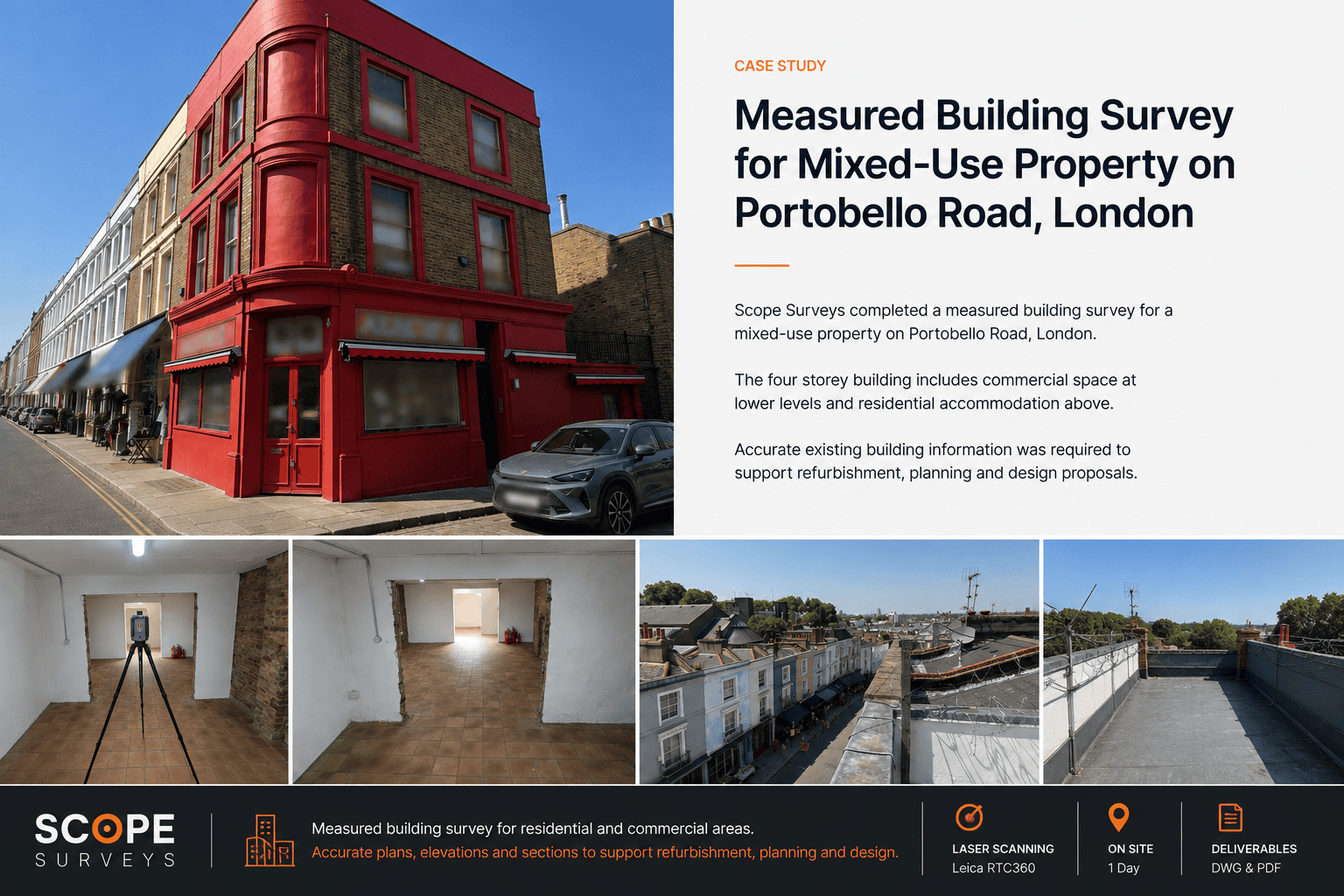 Measured building survey of mixed-use property on Portobello Road London